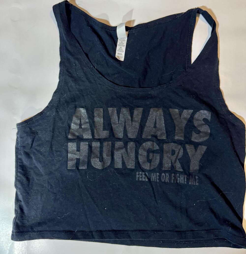 Bella Canvas Crop Tank Shirt Womens M/L Black Always Hungry Graphic Funny
